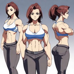 A muscular waifu character with a strong and athletic build, showcasing defined muscles and a confident pose