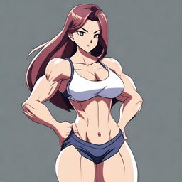 A muscular waifu character with a strong and athletic build, showcasing defined muscles and a confident pose