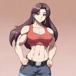 A muscular waifu character with a strong and athletic build, showcasing defined muscles and a confident pose