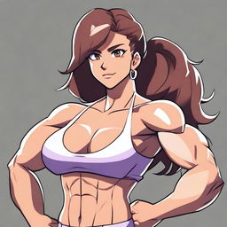 A muscular waifu character with a strong and athletic build, showcasing defined muscles and a confident pose