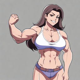 A muscular waifu character with a strong and athletic build, showcasing defined muscles and a confident pose