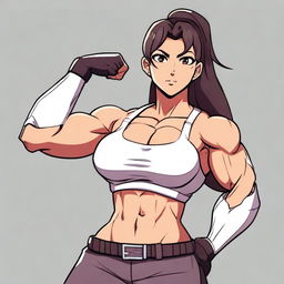 A muscular waifu character with a strong and athletic build, showcasing defined muscles and a confident pose