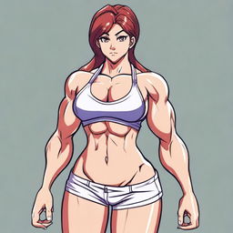 A muscular waifu character with a strong and athletic build, showcasing defined muscles and a confident pose