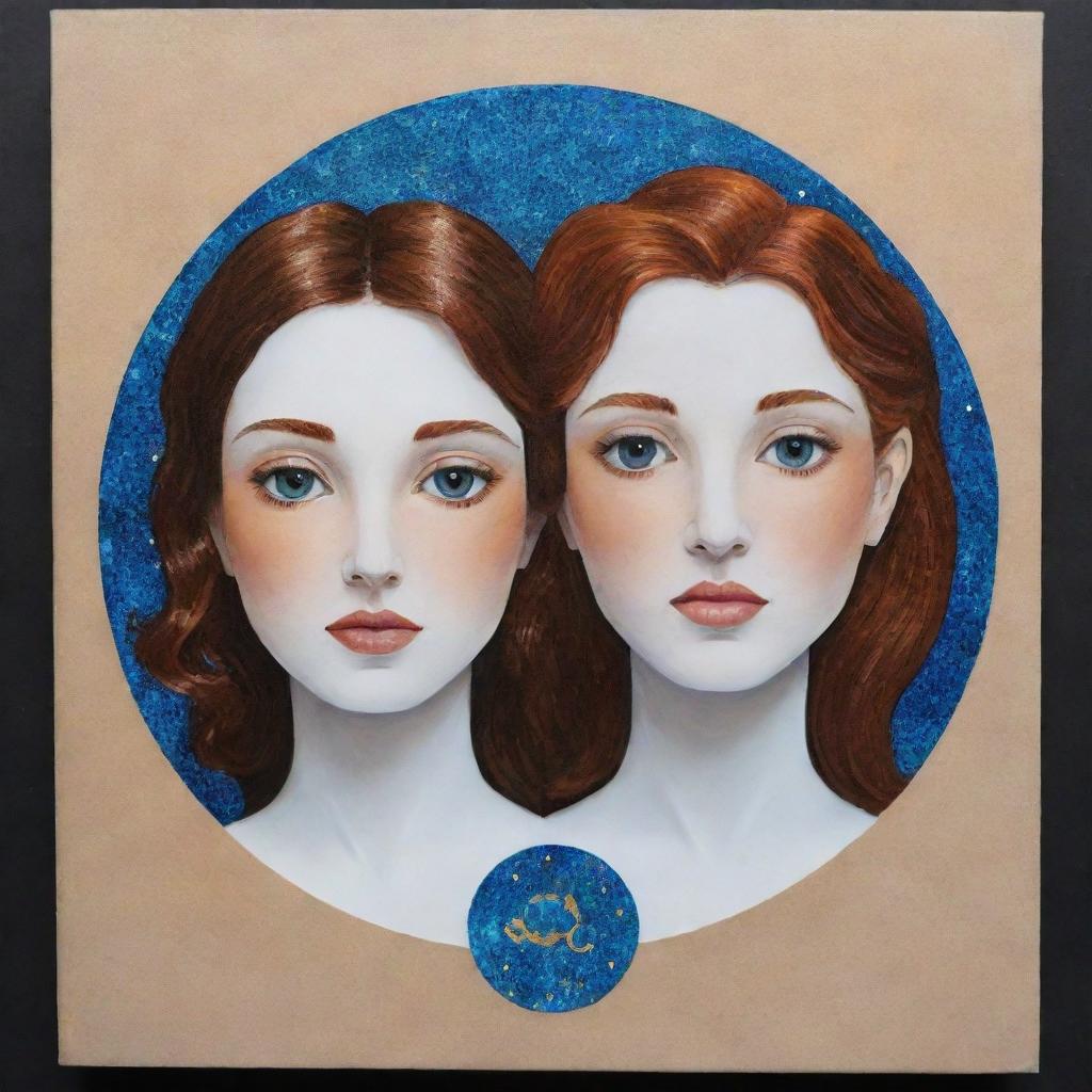 Design an acrylic portrait representing the Gemini zodiac sign without the inclusion of a human face. Use symbolic elements related to Gemini to craft a compelling and meaningful piece.