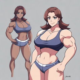 A muscular waifu character with a strong and athletic build, showcasing defined muscles and a confident pose