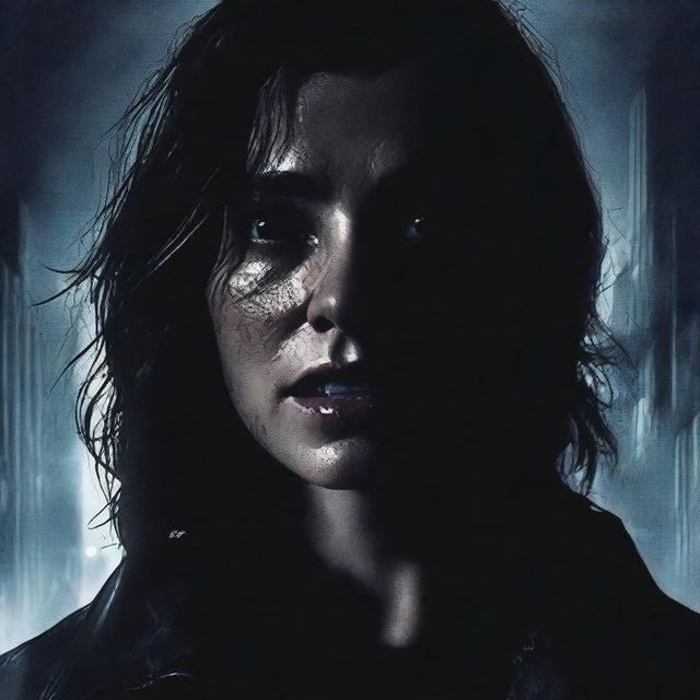 A movie poster for a dark thriller featuring a terrified woman during a blackout in a city