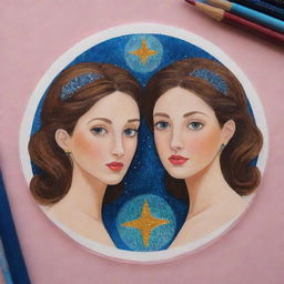 Design an acrylic portrait representing the Gemini zodiac sign without the inclusion of a human face. Use symbolic elements related to Gemini to craft a compelling and meaningful piece.