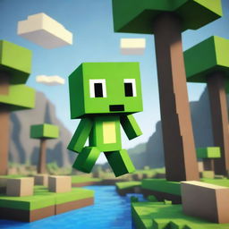 A small frog is jumping in the Minecraft universe