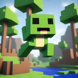 A small frog is jumping in the Minecraft universe