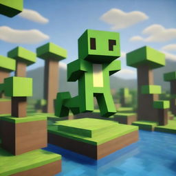 A small frog is jumping in the Minecraft universe