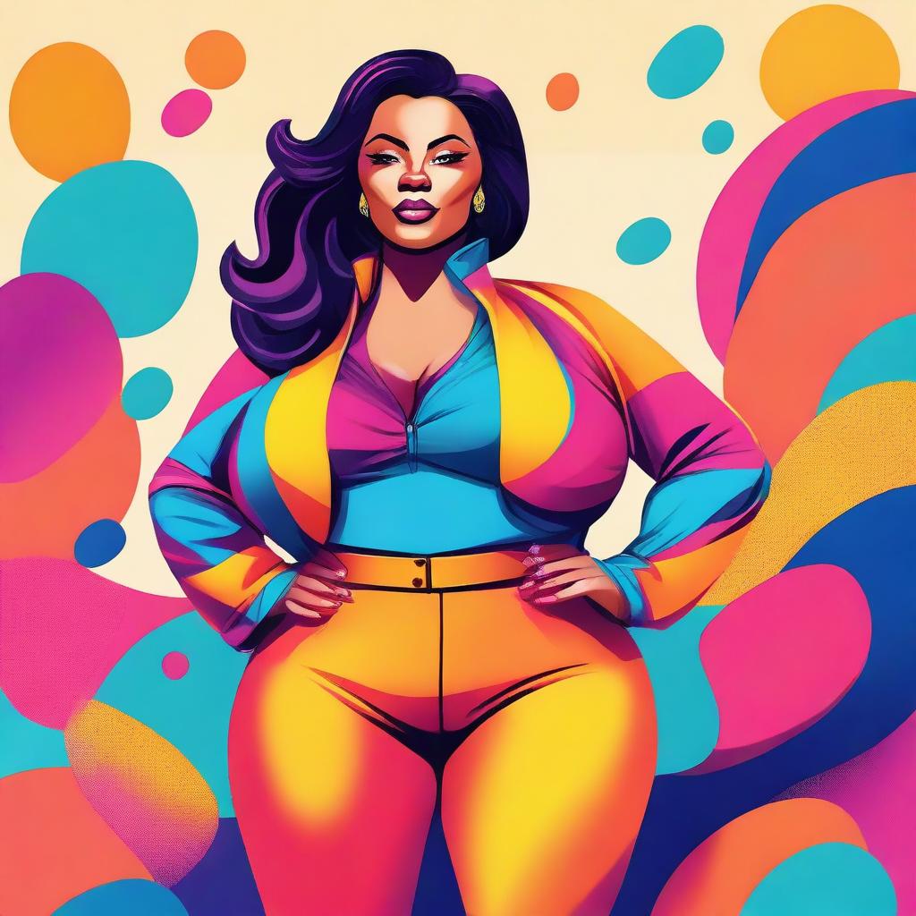 A detailed illustration of a voluptuous woman with a confident and empowering presence