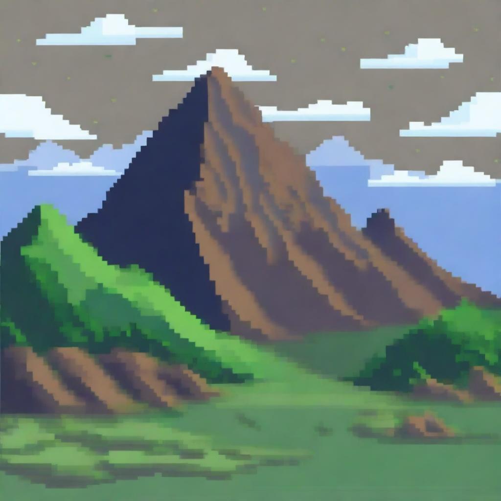 A pixel art image of a mountain