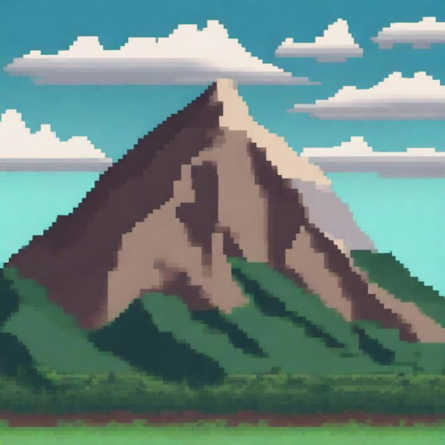 A pixel art image of a mountain