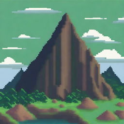 A pixel art image of a mountain