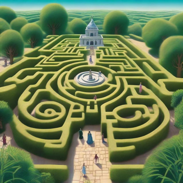 A detailed image of a large, intricate labyrinth with high walls