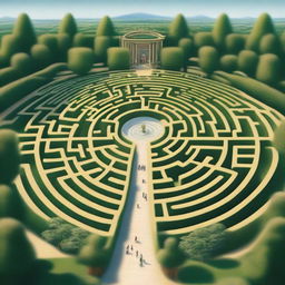 A detailed image of a large, intricate labyrinth with high walls