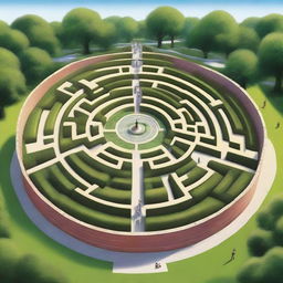 A detailed image of a large, intricate labyrinth with high walls