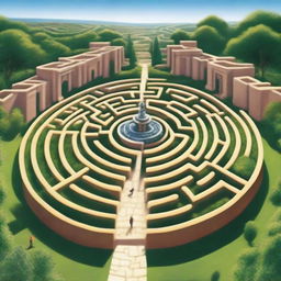 A detailed image of a large, intricate labyrinth with high walls