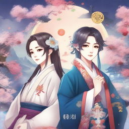 Create a beautiful book cover design in anime art style that blends elements of Taoist immortals and modern K-pop idols