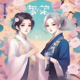 Create a beautiful book cover design in anime art style that blends elements of Taoist immortals and modern K-pop idols