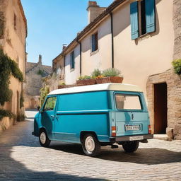 A small 90s era French van, featuring a classic design with vintage details