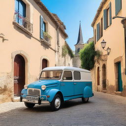 A small 90s era French van, featuring a classic design with vintage details