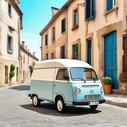 A small 90s era French van, featuring a classic design with vintage details