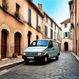 A small late 90s era French van, showcasing a classic design with vintage details