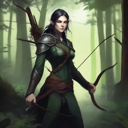 A detailed fantasy illustration of an assassin wood elf