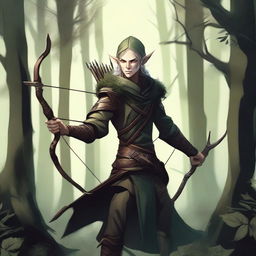 A detailed fantasy illustration of an assassin wood elf