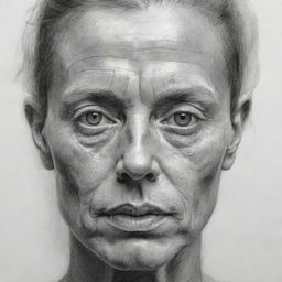 Detailed monochrome sketch of a human face with prominent features, expressing subtle emotion.