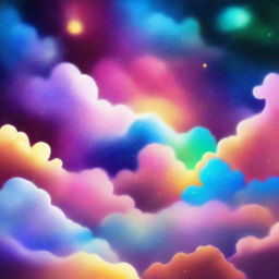 A vibrant and colorful scene featuring stars and clouds