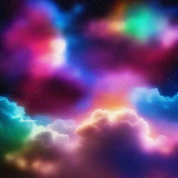 A vibrant and colorful scene featuring stars and clouds in space