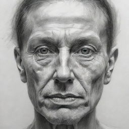 Detailed monochrome sketch of a human face with prominent features, expressing subtle emotion.