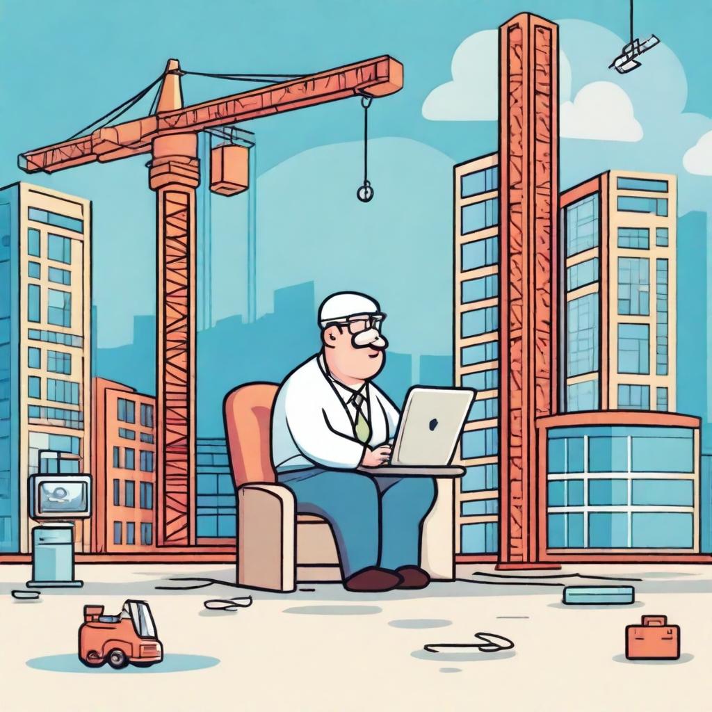 A cartoon version of a single building digital hospital construction site