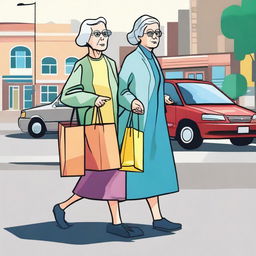 An old lady crossing the street holding grocery bags while a young Jewish lady drives a Honda Odyssey in the background