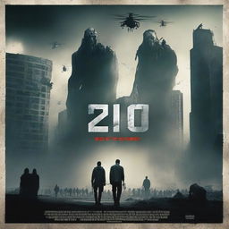 A poster for a movie titled '2100' featuring an apocalyptic scene with zombie-like creatures