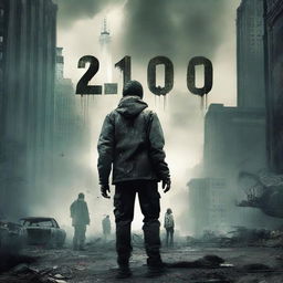 A poster for a movie titled '2100' featuring an apocalyptic scene with zombie-like creatures