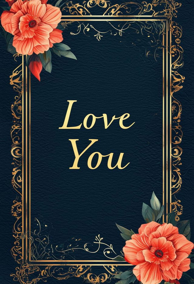 Book cover design featuring the text 'Love You' with an elegant background, using a luxurious color palette and imagery like intricate patterns, floral designs, or subtle textures