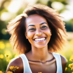 A joyful and radiant image of a happy woman