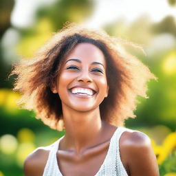 A joyful and radiant image of a happy woman