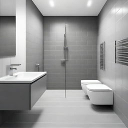 A small bathroom featuring a combination of big square grey tiles and small square white tiles