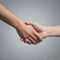 Two hands intertwined in a firm handshake, depicting mentorship. One hand is older and experienced, the other youthful and eager.