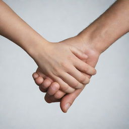 Two hands intertwined in a firm handshake, depicting mentorship. One hand is older and experienced, the other youthful and eager.