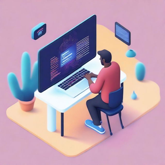 Create a 3D animated scene featuring a developer named M