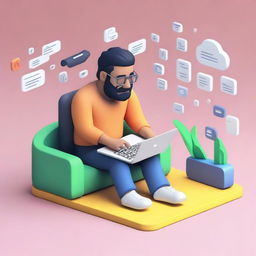 Create a 3D animated scene featuring a developer named M