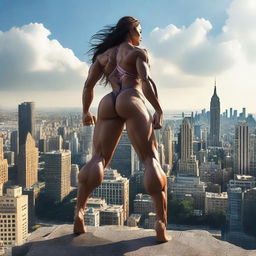 A gigantic female with a muscular body stands in a powerful pose, showing off her impressive physique