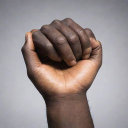 An African hand clutching a smaller one in a mentorship depiction. Their strong grip symbolising guidance, trust, and knowledge transfer.