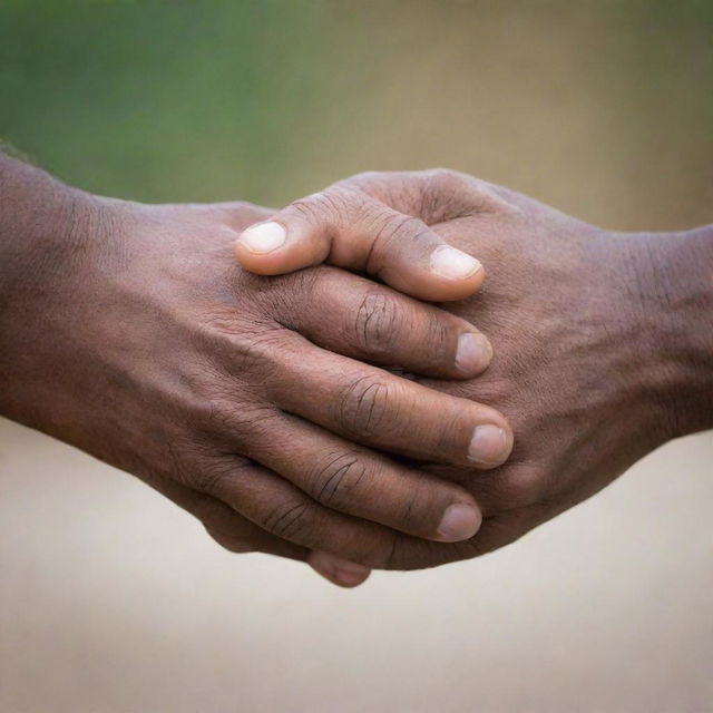 Two African hands holding each other, symbolizing mentorship. The older, experienced hand gently supports the younger, eager one, embodying guidance and growth.