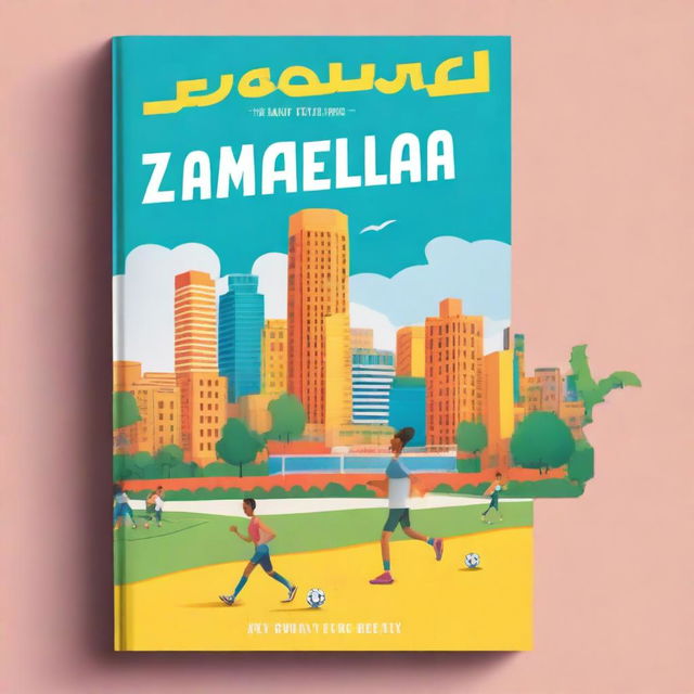 Create a vibrant cover page for the Zamalek district featuring various sports activities